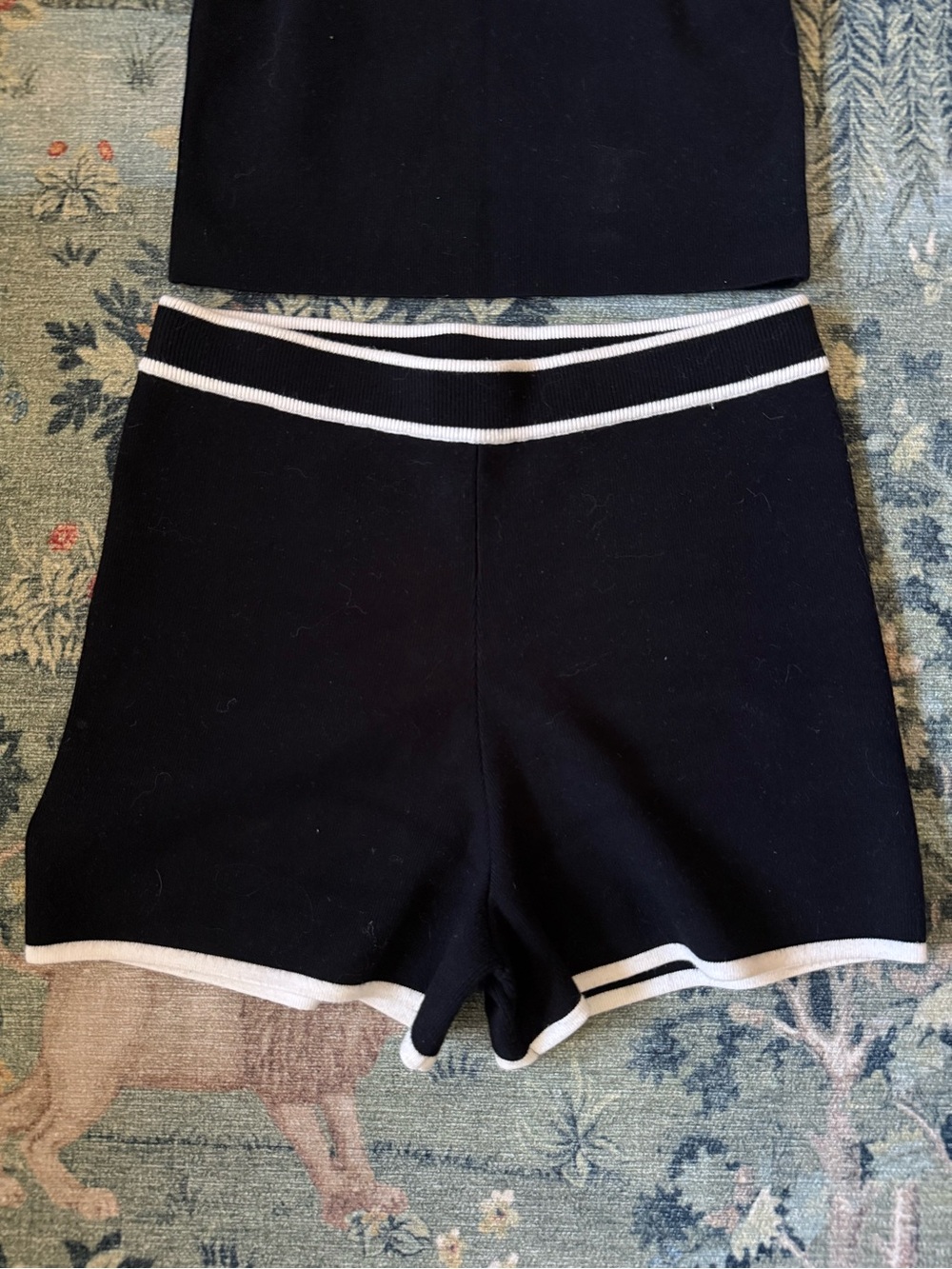 L'Academie Black Knit Tank & Shorts Set with White Piping - Picture 2 of 7